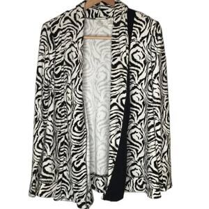 Kim Rogers Hi Low Open Front Cardigan Sweater Zebra Print Black/White MEDIUM